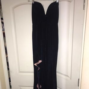 Dark Navy Velvet Dress with high right leg slit